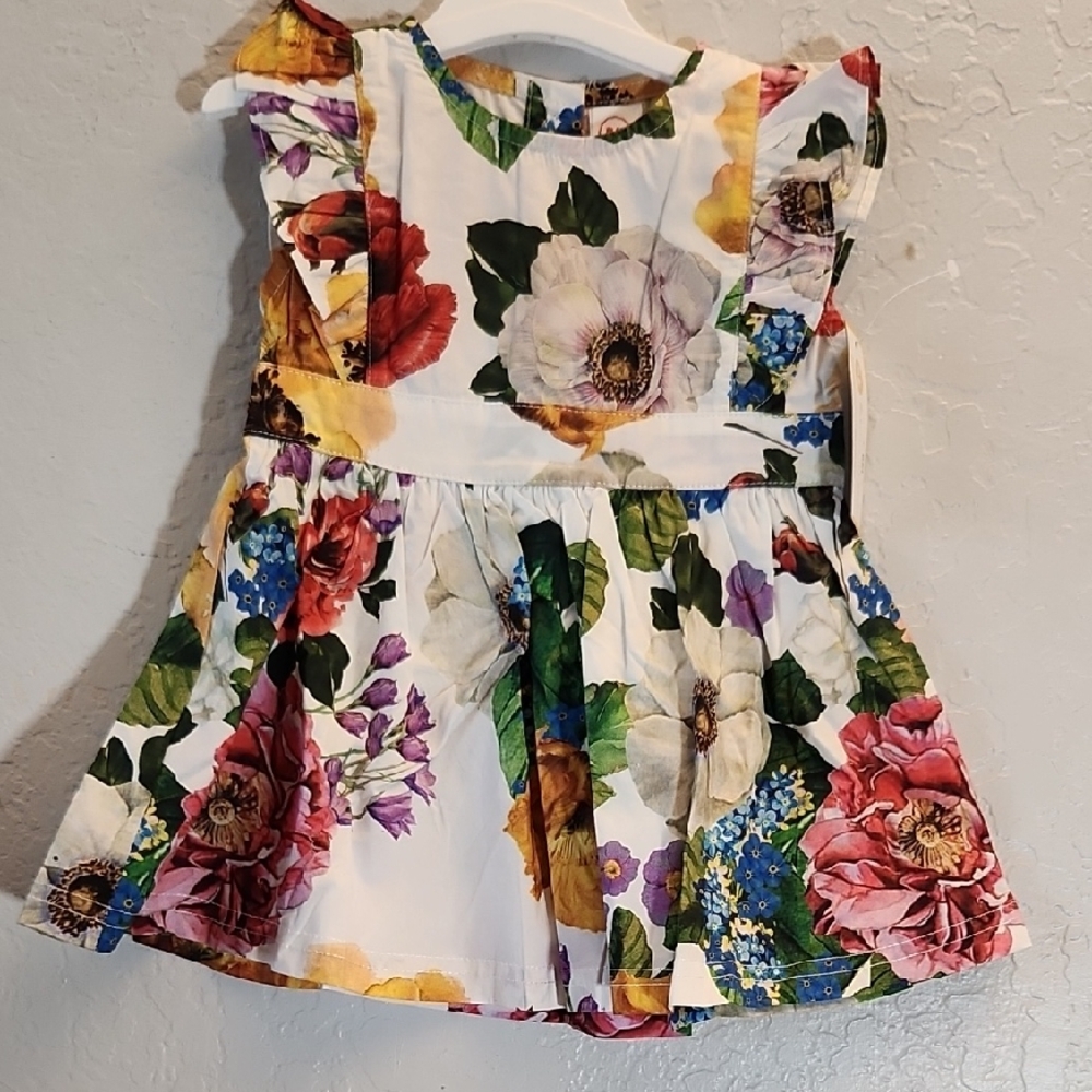 BK Floral Summer Dress Button Back White Flower